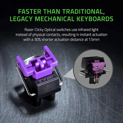Vista 4 de Razer Huntsman Mini, teclado para juegos reducido al 60% Los interruptores de teclado más rápidos que existen, interruptores ópticos Clicky