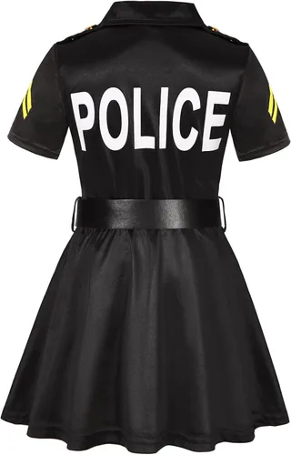 Vista 2 de Gomukot - Disfraz de oficial de policía para niños, Halloween, niñas, uniforme de policía con esposas