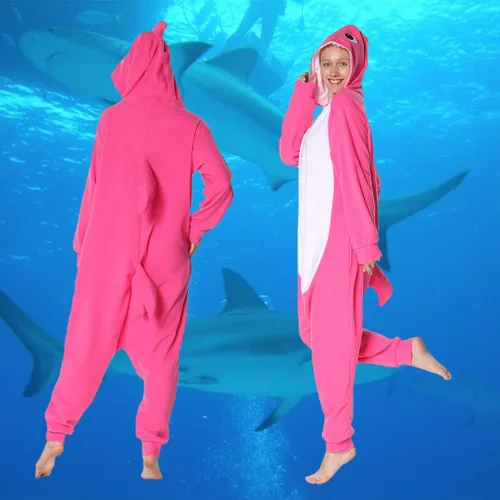 Vista 7 de Pijama unisex para adultos, disfraz de tiburón azul de animal