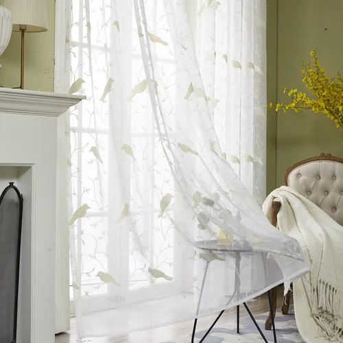 Vista 9 de Cortinas traslúcidas blancas de 63 pulgadas de largo, paneles de gasa bordada con hojas para cocina, sala de estar, dormitorio, ventanas pequeñas
