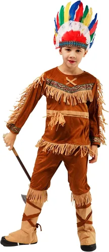 Vista 2 de Disfraz indio de Halloween para niños con sombrero de plumas