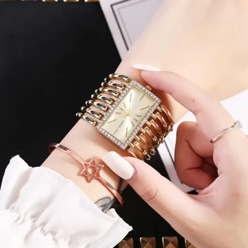 Vista 2 de Relojes de pulsera de moda para mujer reloj de pulsera analógico de cuarzo con esfera rectangular de lujo regalos para mujer