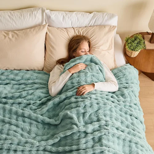 Vista 46 de NEWCOSPLAY Manta para Sofá Aqua Súper Suave de Franela Polar 3D Burbuja Ligera Manta de Cama para Uso en Todas las Estaciones (Aqua, Throw(50"x60"))