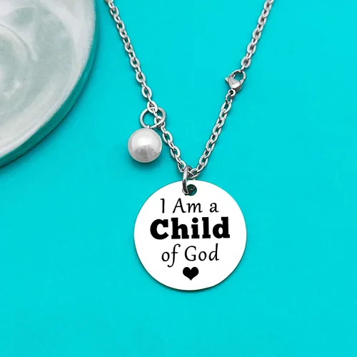 Vista 2 de Xiahuyu Regalos de ahijada para mujer, collar con texto en inglés "I am a Child of GodGod", regalos de bautismo para ahijada, regalos cristianos