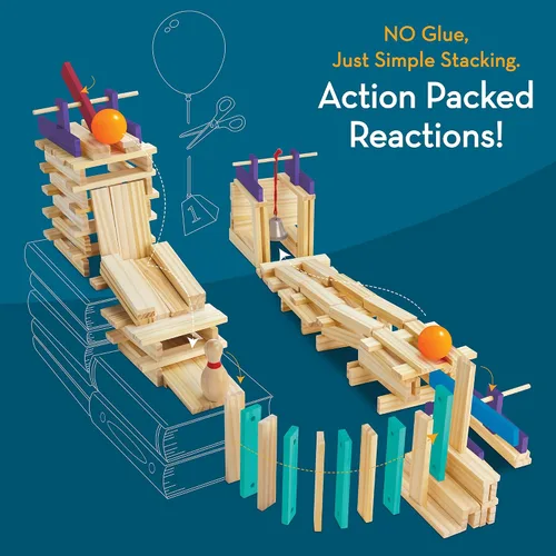 Vista 5 de MindWare KEVA Contraptions Reactions Planks Juguete de construcción – 178 tablas de construcción KEVA (juego de 191 piezas) – Juego de construcción