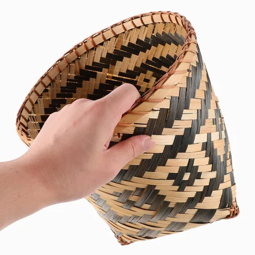 Vista 3 de Ipetboom Cesta de basura tejida de bambú: cesta de basura decorativa de granja, cubo de basura redondo de ratán, cesta de lavandería de mimbre