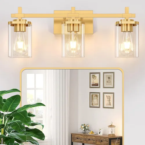 Vista 9 de 2 luces de tocador de baño, accesorios de luz de tocador negro mate sobre espejo, apliques de pared modernos con pantalla de vidrio transparente