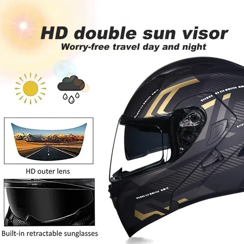 Vista 3 de Cascos modulares de motocicleta con Bluetooth, aprobados por DOT, casco de motocicleta de cara completa abatible con doble visera, con altavoces