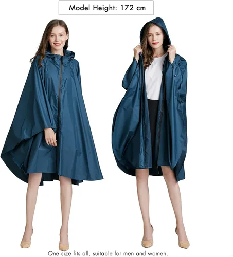 Vista 6 de Anyoo Poncho de lluvia impermeable, ligero, reutilizable, con capucha, para actividades al aire libre