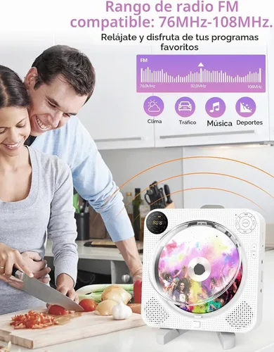 Vista 5 de DESOBRY Reproductor de CD de pared Bluetooth con altavoces Control remoto