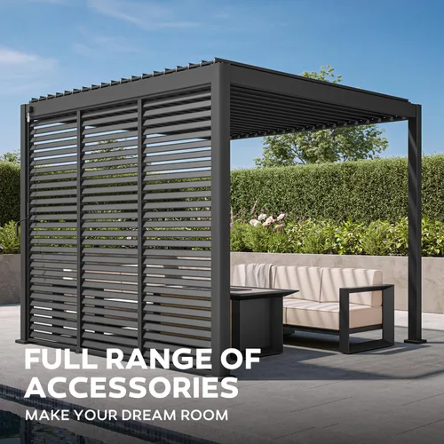 Vista 2 de Mirador 111S - Pérgola con listones redondeada de 10 pies x 10 pies, estructura completa de aluminio, techo ajustable, para exterior, duradera