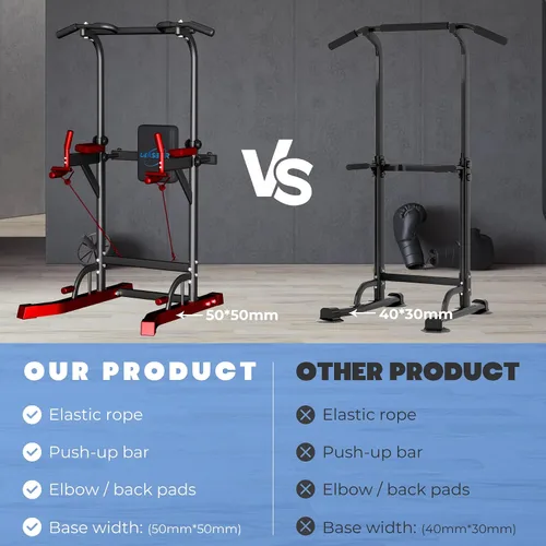 Vista 4 de Power Tower Pull Up Dip Station, Heavy Duty Pull Up Station Dip Bar Station Multi-Function Home Gym Strength Training Fitness Equipment 500LBS