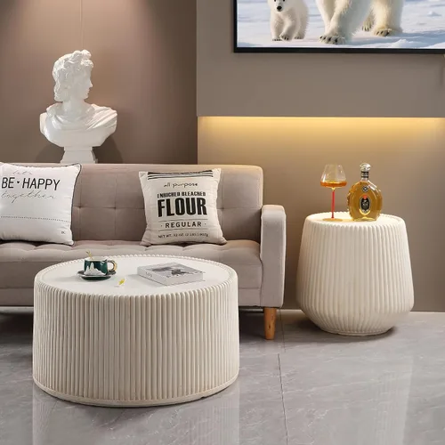 Vista 23 de kevinplus ø22'' Marble Top Side Table Round Circle Fluted End Table for Living Room, Modern Luxurious Wood Frame & Brushed Gold Metal Base, No