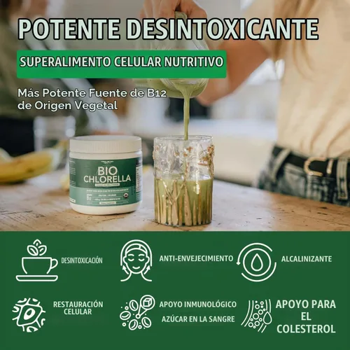 Vista 2 de Polvo orgánico de Chlorella - Cruda y cultivada al sol - Algas verdes densas en nutrientes con CGF (factor de crecimiento de Chlorella), apoya