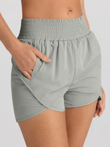 Vista 2 de AUTOMET Pantalones cortos deportivos para mujer, de cintura alta, para correr, gimnasio, entrenamiento, ropa deportiva casual con bolsillos 2026