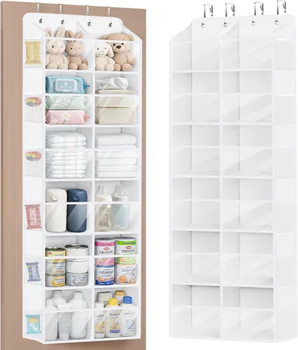 Vista 10 de Univivi Organizador para colgar sobre la puerta, 6 niveles detrás de la puerta con bolsillos profundos transparentes, organizador colgante para Beige
