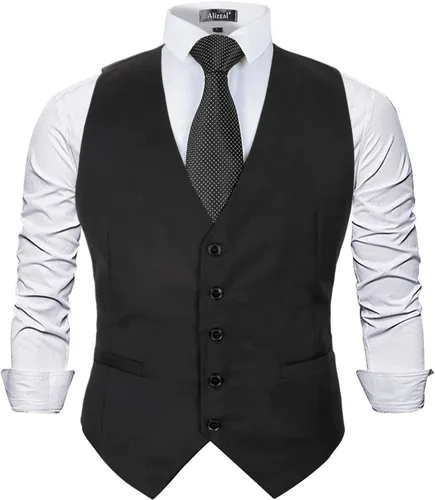 Vista 8 de Alizeal Chaleco clásico de color sólido para hombre, chaleco de esmoquin de ajuste regular para boda
