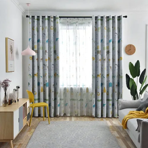 Vista 2 de GYROHOME Cortina de oscurecimiento de habitación con estampado de animales para niños y niños, con ojales, aislamiento térmico, ahorro de ruido, 2