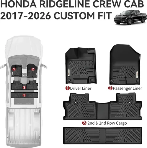 Vista 10 de YITAMOTOR Tapetes para vehículo compatibles con Honda Ridgeline Crew Cab 2017-2026, tapetes de piso de ajuste personalizado TPE para todo