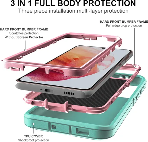 Vista 4 de Funda para Galaxy S21, S21 con protector de pantalla de TPU flexible autorreparable [2 unidades], funda de protección 3 en 1 resistente para Samsung
