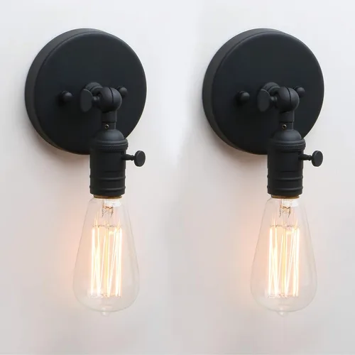 Vista 3 de PERMO Juego de 2 lámparas minimalistas de pared de un solo enchufe con interruptor de encendido/apagado (negro)