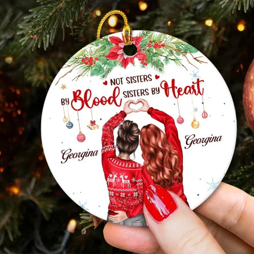 Vista 5 de Adorno Personalizado de Mejor Amiga - No Son Hermanas por Sangre Adornos de Cerámica Adornos de Amistad Regalos para Mejor Amiga BFF Hermana