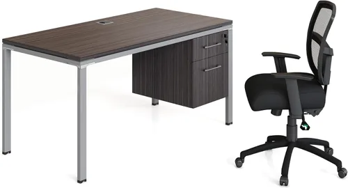 Vista 3 de Boss Office Products Simple System Escritorio individual con pedestal, 48 x 24 pulgadas, madera flotante Driftwood