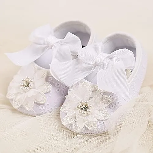 Vista 2 de QWZban Zapatos deportivos de princesa con suela suave y lazo para bebé y niña, zapatos planos Mary Jane, para recién nacidos, ligeros, para bebés