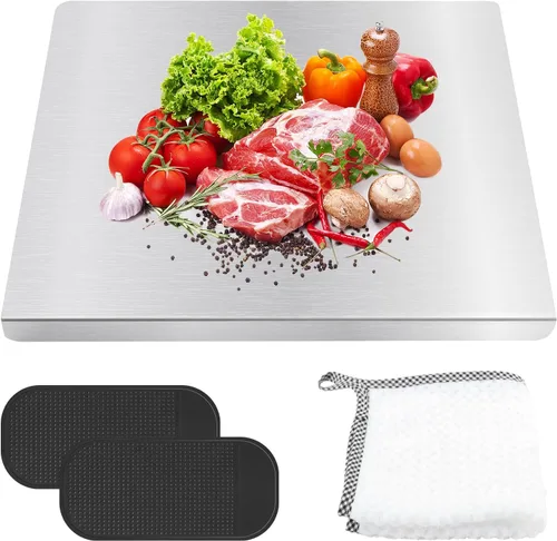 Vista 7 de Tablas de cortar para cocina, tablas de cortar de acero inoxidable con labio, tabla de cortar de metal resistente sobre fregadero con alfombrilla