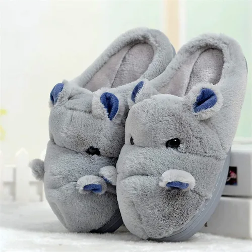 Vista 2 de LANFIRE Zapatillas de algodón para adultos y niños, zapatillas de hipopótamo, pantuflas para el hogar, pantuflas de felpa para animales