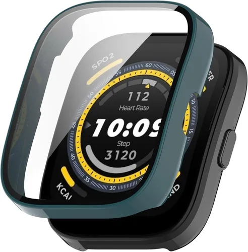 Vista 4 de Protector de pantalla diseñado para Amazfit Bip 5 con película de vidrio templado, parachoques de policarbonato duro, cubierta completa, accesorios