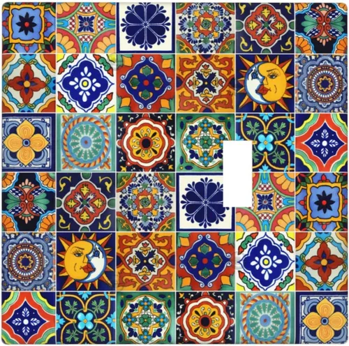 Vista 16 de Talavera - Azulejos mexicanos con 1 palanca, 2 placas de pared, placas de pared para decorar tomas de corriente, placa de interruptor decorativa