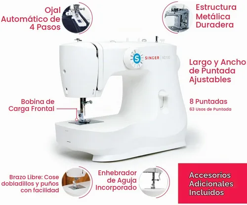 Vista 3 de SINGER® Máquina de coser compacta y ligera M2100 con kit de accesorios