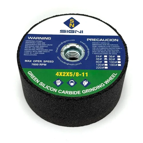 Vista 13 de SIGNI Piedra de amolar verde de 4 pulgadas con rosca 5/8-11 (grano 24)