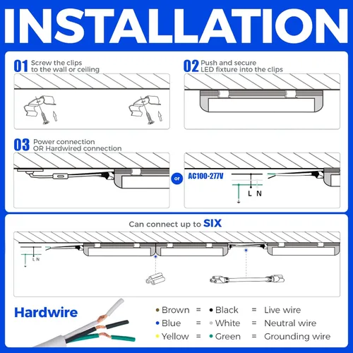 Vista 9 de Barrina T8 Luz LED para Taller 4 Pies, 40W 5500LM 5000K, Cubierta Transparente, Luces de Techo para Garaje, Lámpara LED en Forma de V, Luces