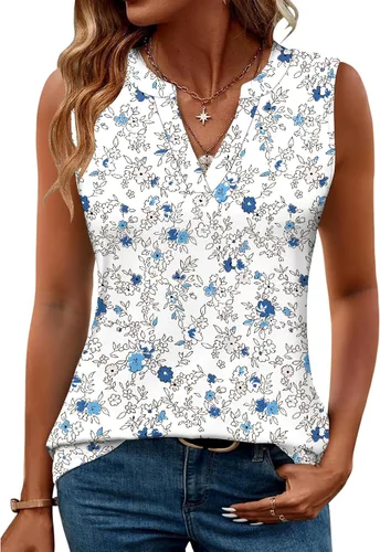 Vista 21 de Romanstii Camisas sin mangas para mujer, estilo casual, de verano, cuello en V, blusas elegantes, túnica