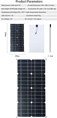 Vista 2 de Generador solar de 24 W, panel solar portátil de 5 V/1.7 A, cargador de energía monocristalino USB de módulo fotovoltaico monocristalino, panel Con