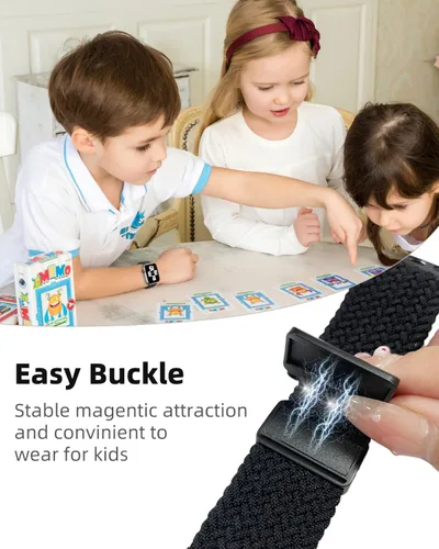 Vista 2 de OWKEY Correa trenzada Solo Loop compatible con Apple Watch para niños, correa elástica transpirable con hebilla fácil para iWatch Series 9, 8, 7, 6