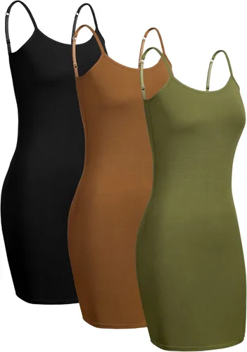 Vista 6 de Conjunto Willbond de vestido sin mangas, largo, con tirantes delgados, liso, 3 unidades, para mujer