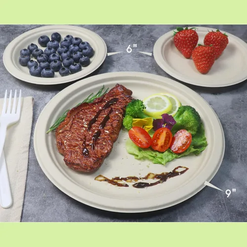 Vista 4 de GreenWorks 100 unidades de platos pequeños compostables de 6 pulgadas para postre, platos de papel de bagazo y fibra de bambú biodegradables y sin