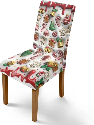 Vista 27 de Rnyleeg Fundas navideñas para sillas de comedor, fundas de asiento de comedor con estampado de campanas brillantes, juego de 1 funda suave y lavable