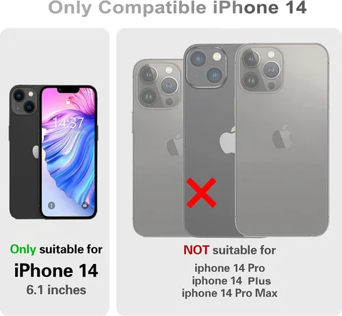 Vista 2 de Funda para iPhone 14 de 6.1 pulgadas, con ranura para tarjetero, 1 protector de pantalla de vidrio templado+1 protector de lente de cámara, doble