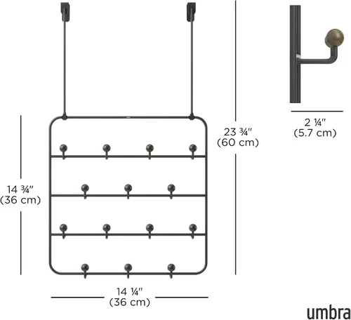 Vista 3 de Umbra Estique Perchero y Organizador Multiusos para Puerta, para Abrigos, Bolsos, Sombreros y Más, Negro/Nogal