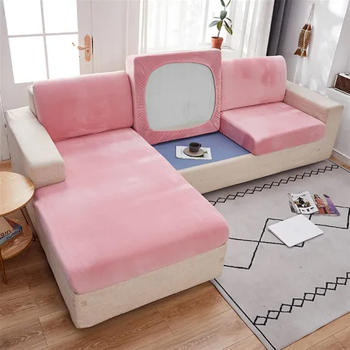 Vista 4 de MIPOPS Fundas de cojín de terciopelo elástico para sofá, diván Longue para sala de estar, sillón de esquina, sofá