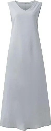 Vista 3 de BAXLIMEK Maxivestidos para mujer, 2023, primavera y verano, de moda, de lino y algodón, vestido casual bohemio de talla grande
