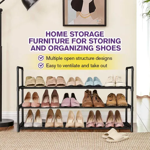 Vista 4 de Zapatero – Organizador de zapatos de metal – Estante apilable de almacenamiento de zapatos para entrada, armario, baño 11.8 in de profundidad x 36.2