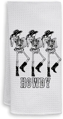 Vista 7 de HIWX Toallas de mano de Halloween, toallas de cocina de Halloween, diseño de esqueleto Howdy Preppy de Halloween, toallas de cocina decorativas