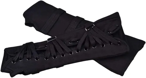 Vista 6 de MJ Michael - Guante sin dedos clásico BAD Jam Punk Armbrace de algodón, vendajes con hebillas, guante negro, Negro