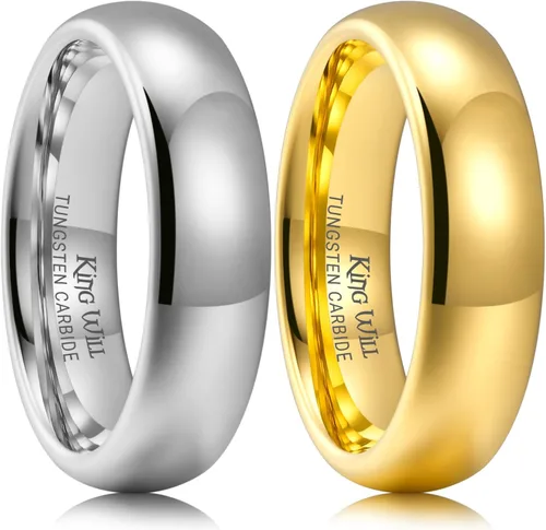 Vista 54 de King Will Alianza de boda de carburo de tungsteno para hombres y mujeres, anillos de promesa para parejas abovedados de alto pulido