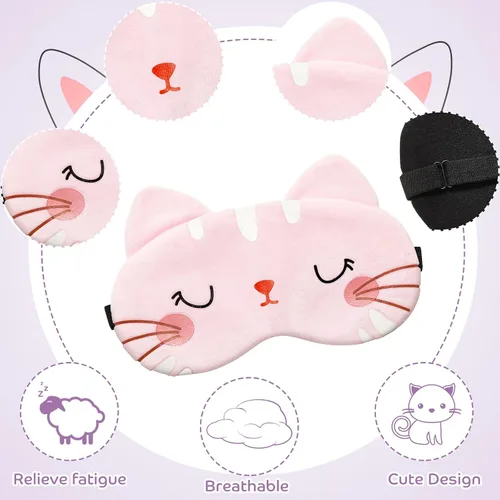 Vista 3 de Vicenpal 6 máscaras para dormir para niños, lindo gato, animal, cubierta suave y ligera, máscara kawaii para dormir, con vendas divertidas